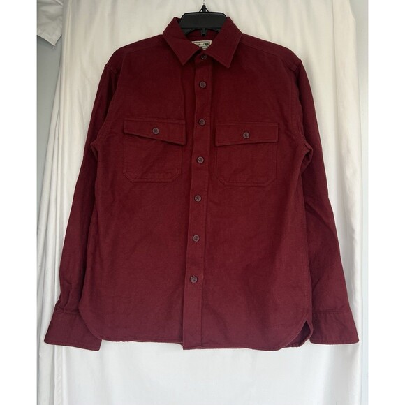 LL Bean Shirt Mens Small Red Regular Button Up Chamois Flannel Shacket Popover - Picture 1 of 5